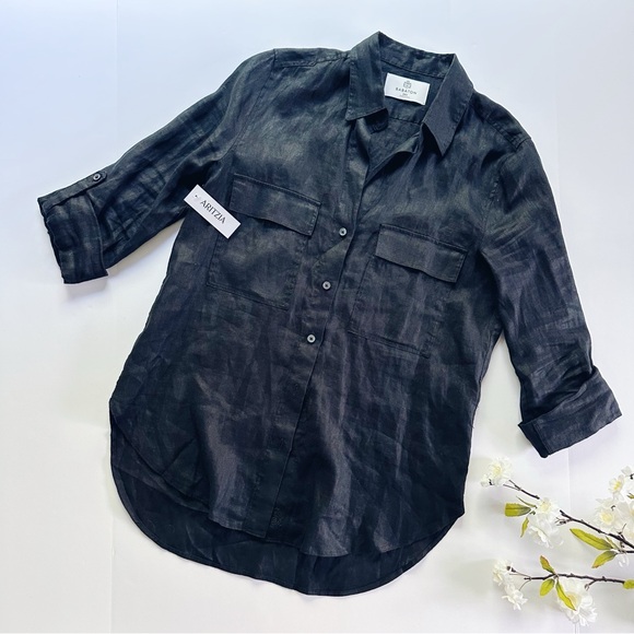 NEW Aritzia Babaton Button Up Utility Linen Shirt Black - Picture 11 of 16